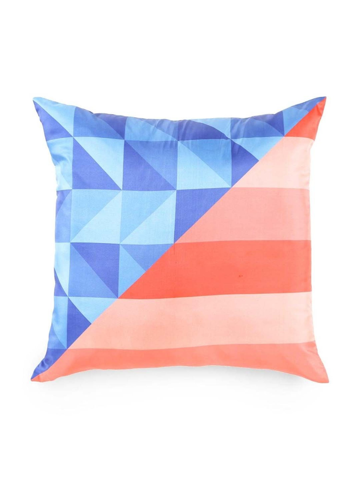 Home4U Blue & Orange Silk Large Cushion Cover - Set of 1