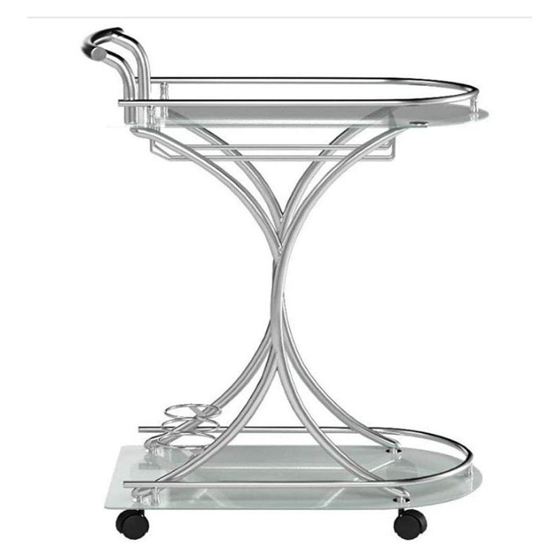 Coaster Home Furnishings 2 Glass Shelves Portable Serving Cart with Built In Stemware Rack and Bottle Storage, Chrome and White