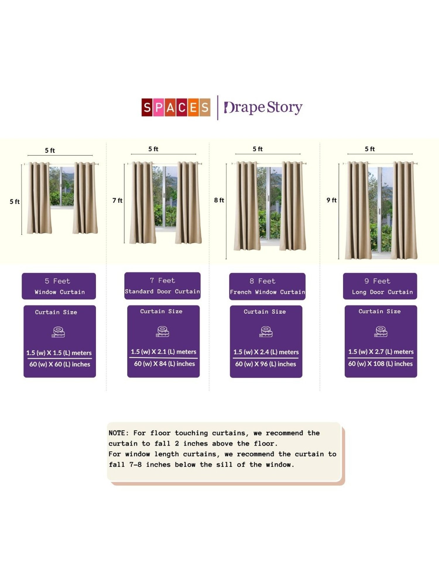 SPACES DRAPE STORY Elegant Printed Pink & Beige Polyester 7 ft Door Curtains - Set of 4