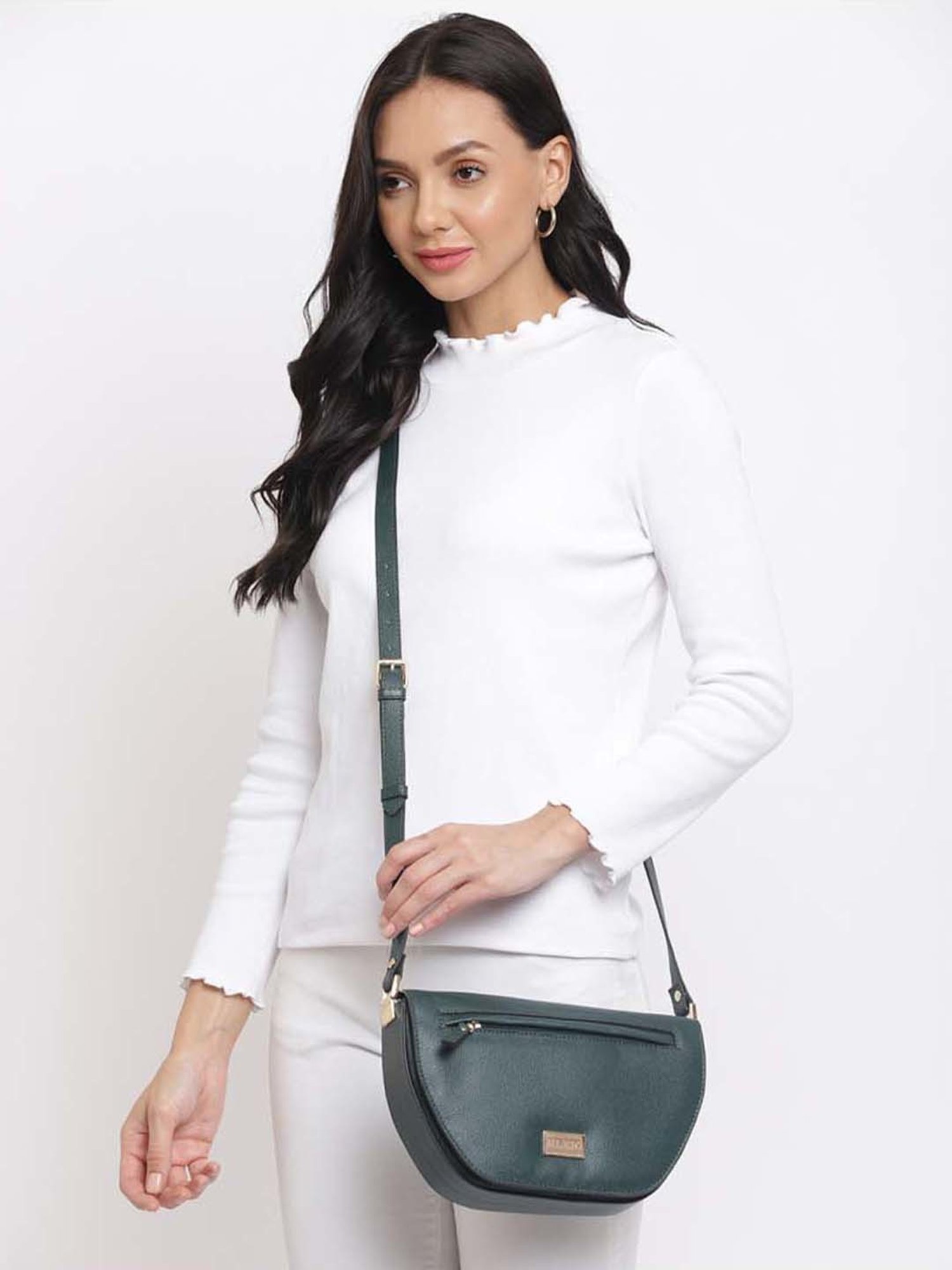 KLEIO Green Solid Medium Sling Handbag