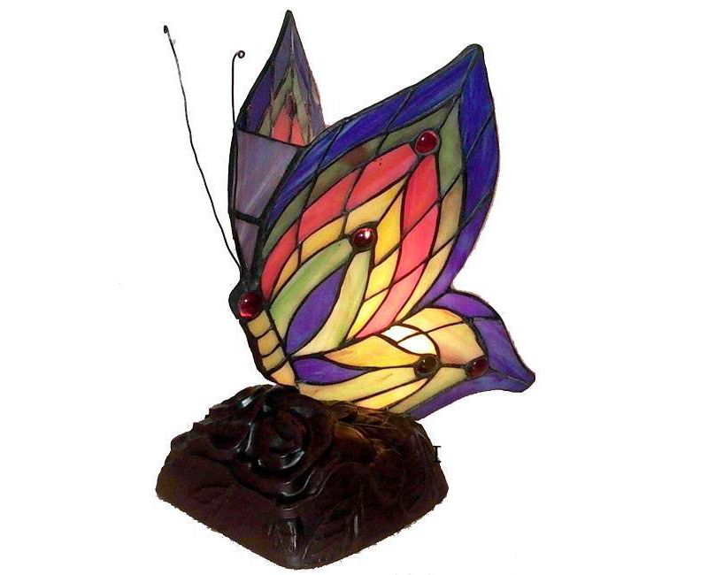 5" x 5" x 10" Tiffany Style Butterfly Accent Lamp Yellow/Blue/Red - Warehouse of Tiffany