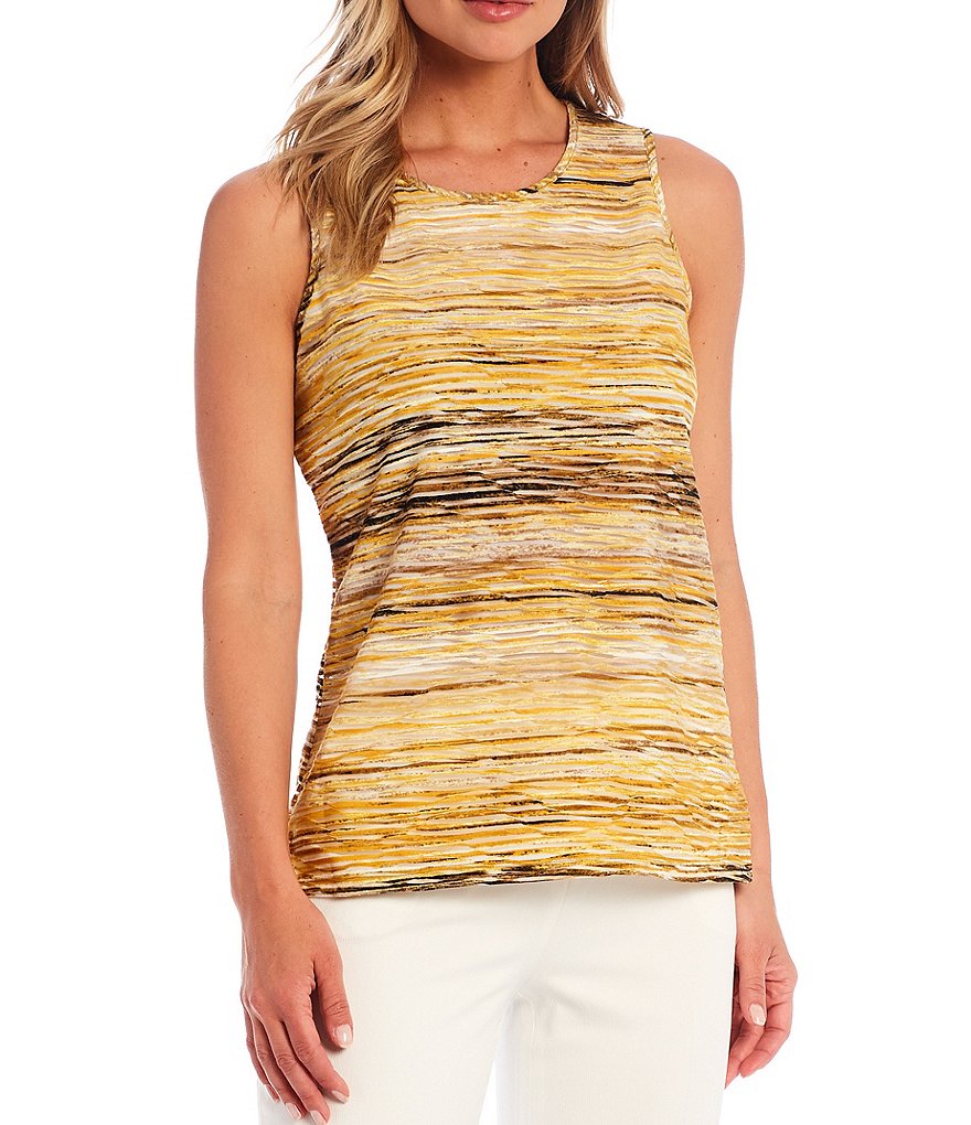 Kasper Sunset Waves Printed Knit Jacquard Jewel Neck Sleeveless Tank Top