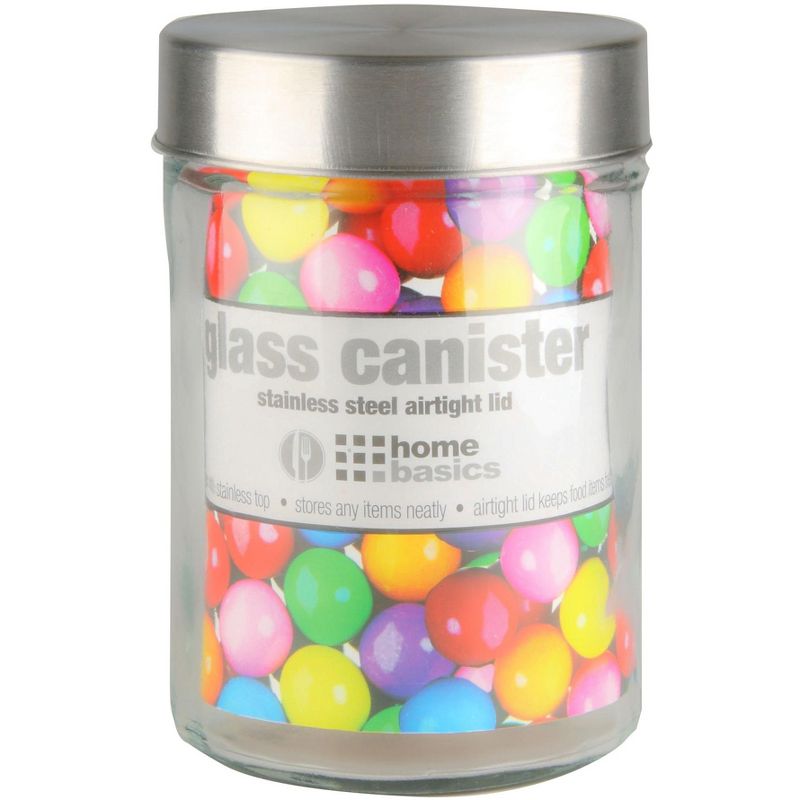Home Basics Medium 40 oz. Round Glass Canister with Air-Tight Stainless Steel Twist Top Lid, Clear