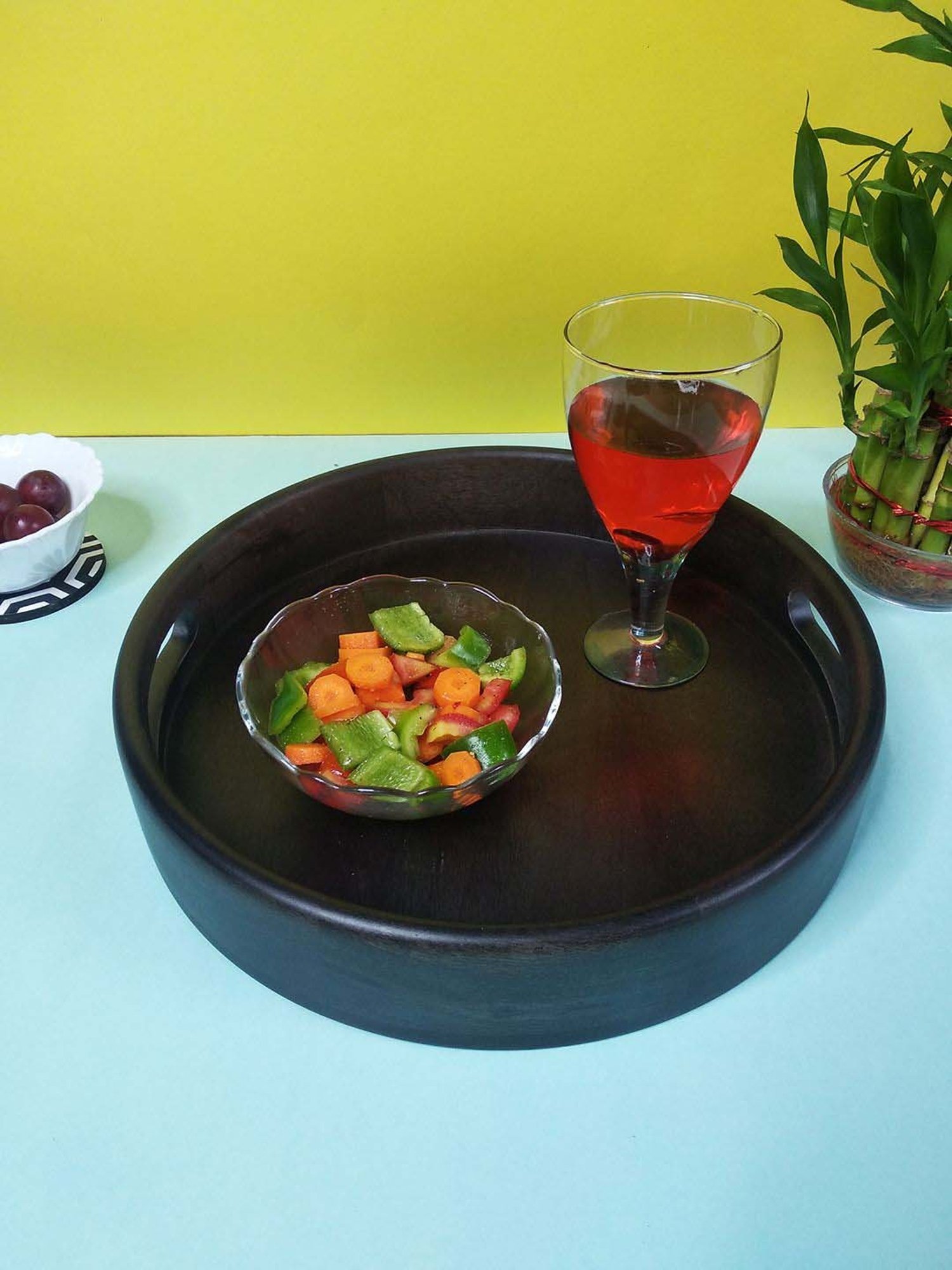 Crayton Elegant Black Mango Wood Round Serving Tray - Set of 1