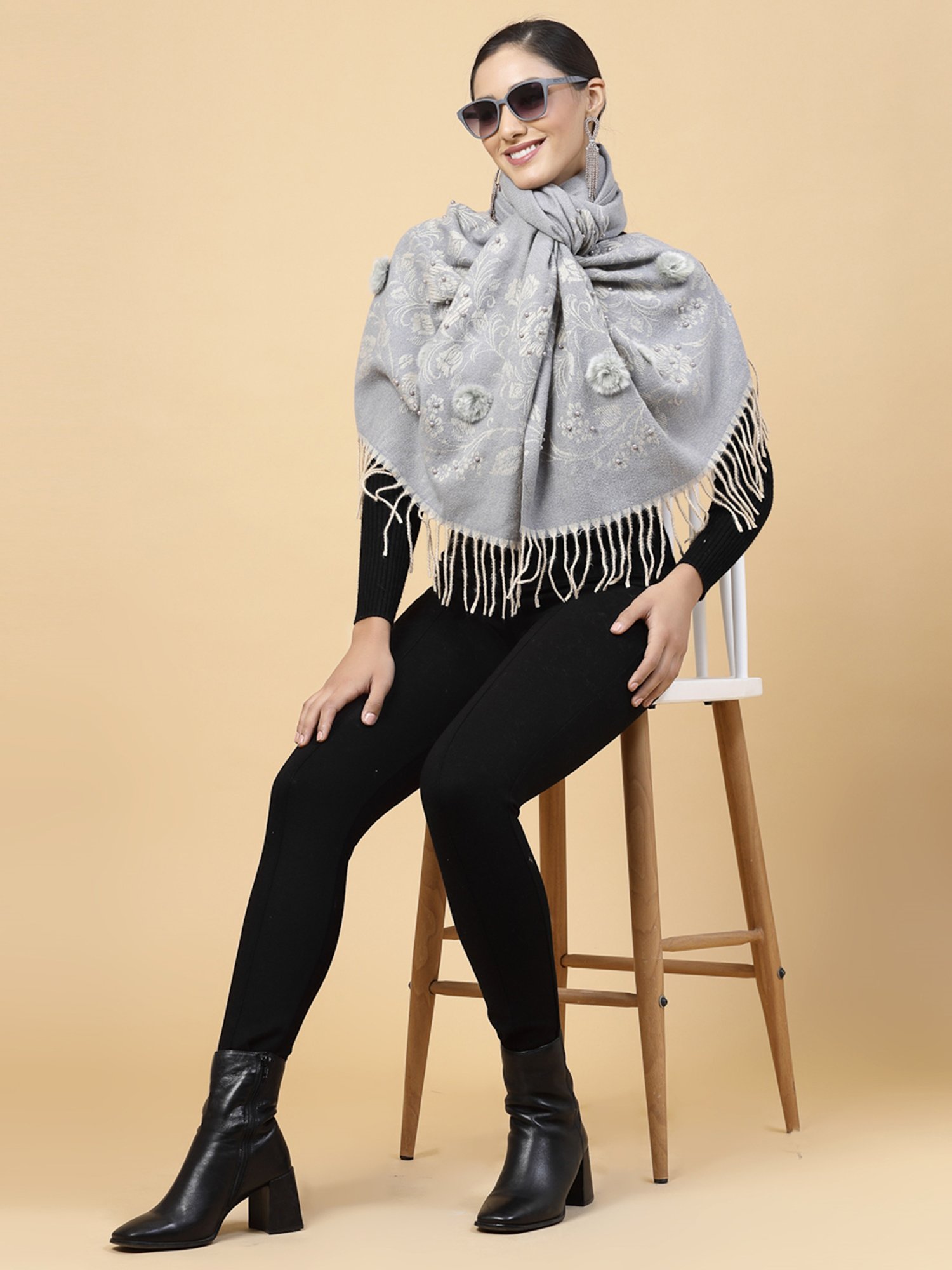 Mafadeny Grey Embellished Stole
