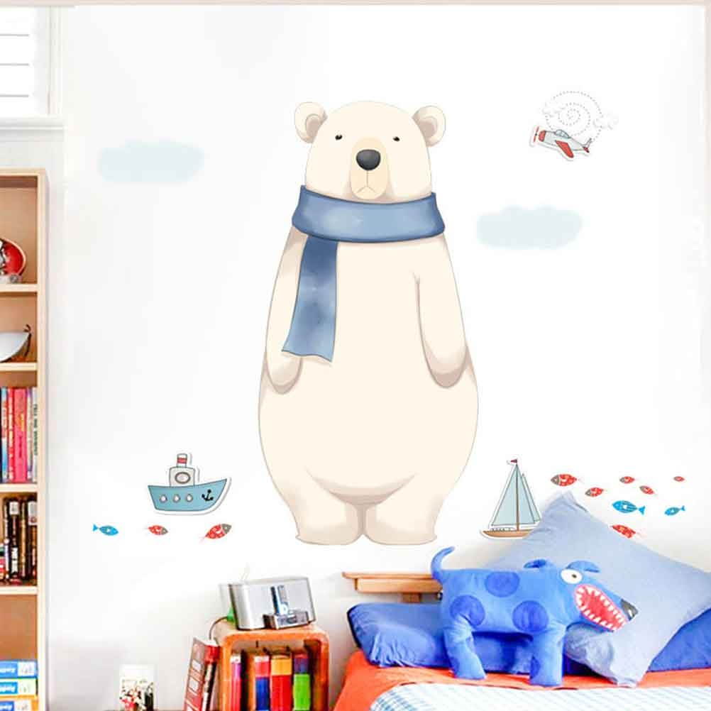 2Pcs Cartoon Polar Bear Pattern Wall Paper Decorative Wall Sticker Wallpaper Wall Ornament Beige (45x60cm)