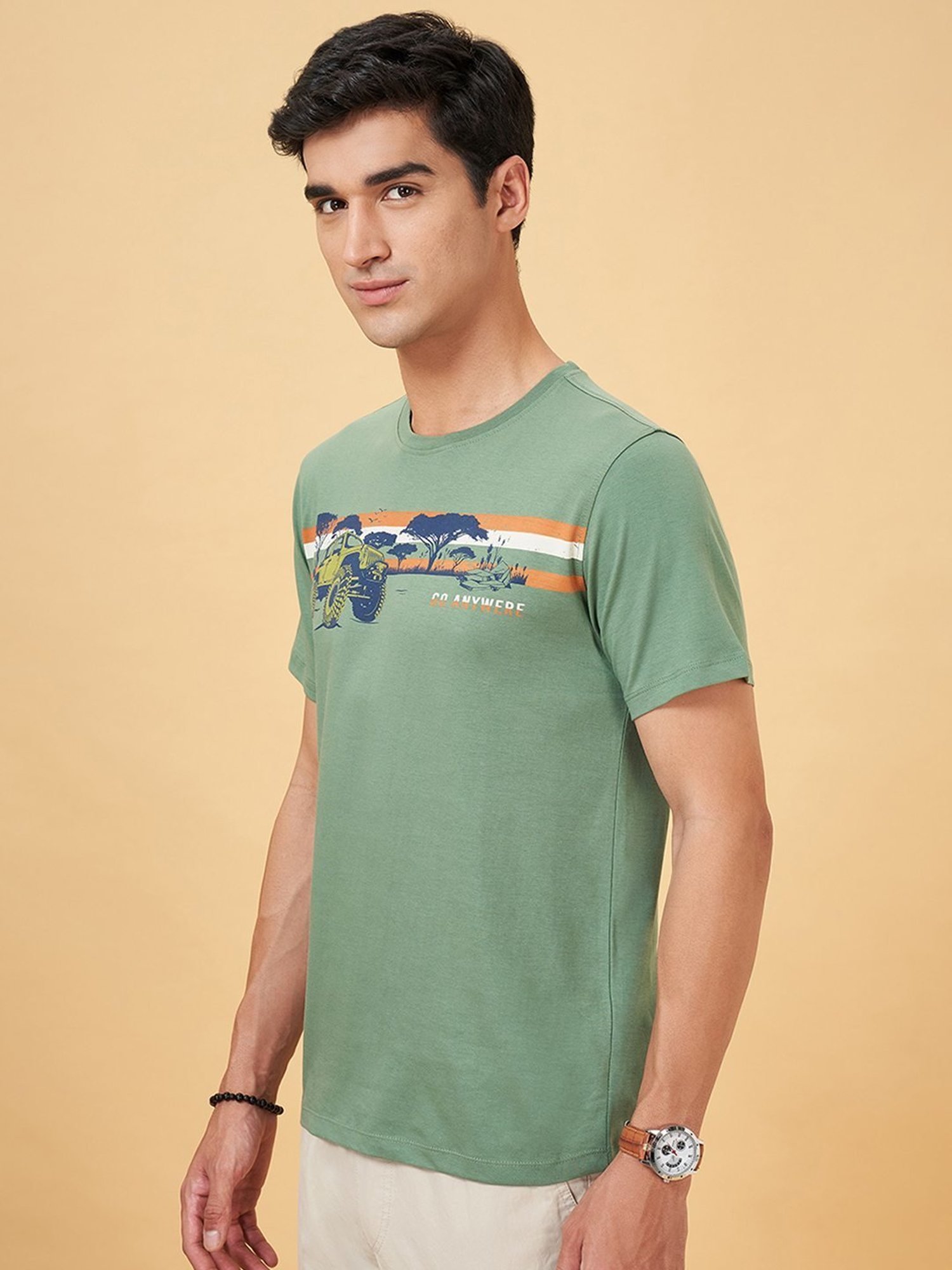 Urban Ranger By Pantaloons Mineral Blue Cotton Slim Fit Printed T-Shirt