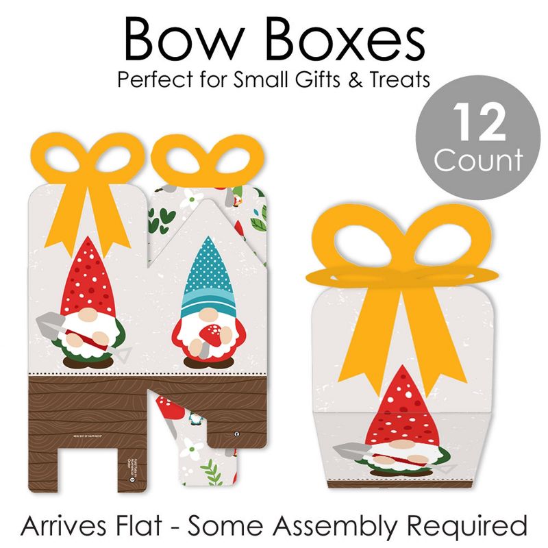 Big Dot of Happiness Garden Gnomes - Square Favor Gift Boxes - Forest Gnome Party Bow Boxes - Set of 12