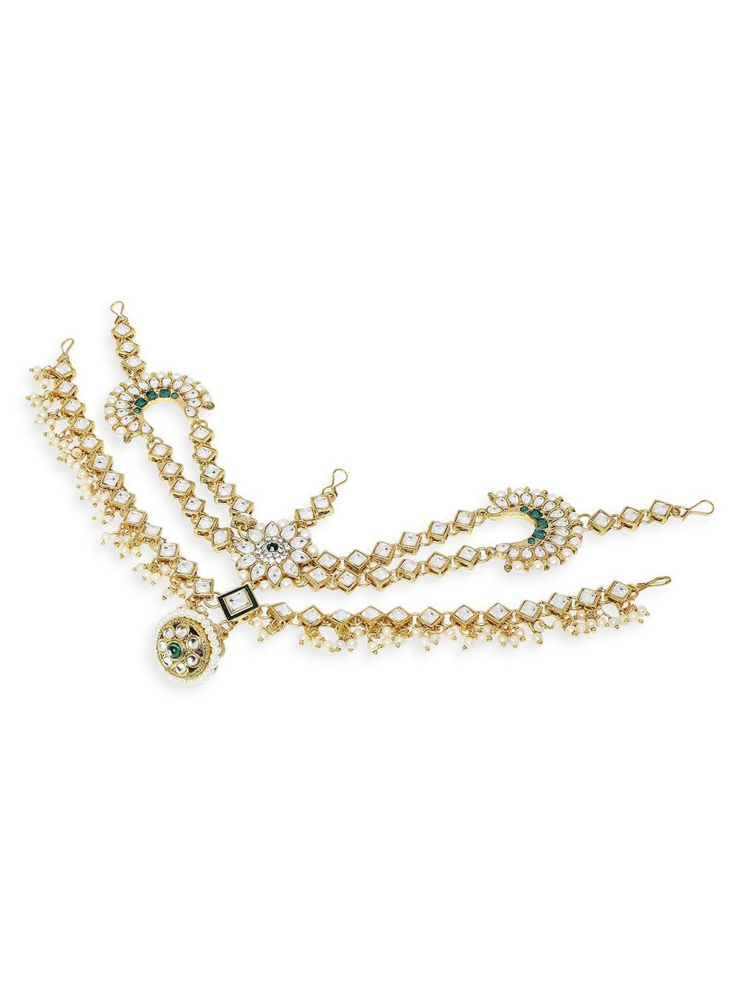 Oomph Gold Tone Kundan and Pearls Traditional Wedding Bridal Matha Patti