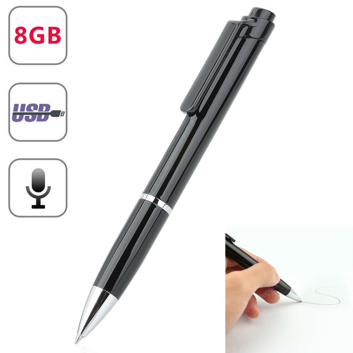 Digital Voice Recorder Mini Dictaphones 8GB Record Pen MP3 USB Drive Voice Activated Recorder for Lectures Interviews Meeting Students Classes, Mini Audio Recording Device Portable USB MP3 Playback