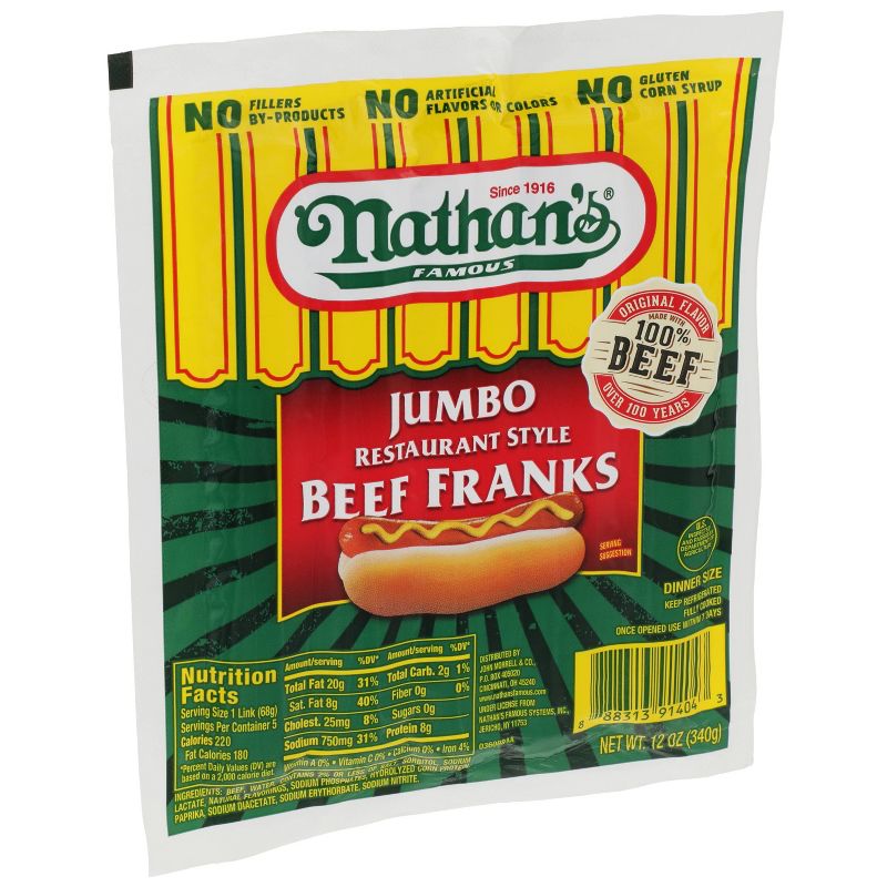 Nathan's Famous Jumbo Restaurant Style Beef Franks - 12oz/5ct