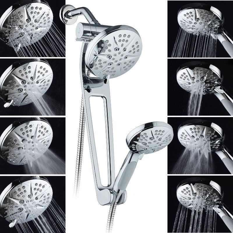 6" 48 Setting Hotelspa Aquabar High Pressure Luxury Three-Way Handheld Shower Head Combo Chrome - AquaDance