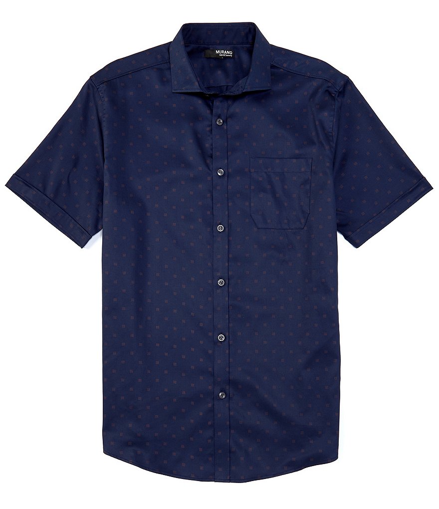 Murano Liquid Luxury Classic-Fit Sateen Cube Print Short-Sleeve Woven Shirt