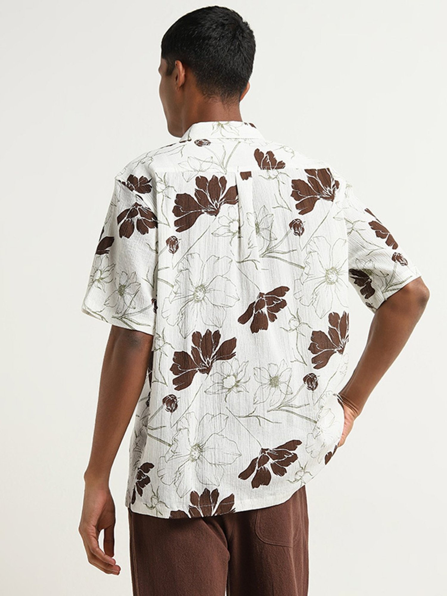 ETA by Westside Off-White Floral Patterned Relaxed-Fit Cotton Shirt