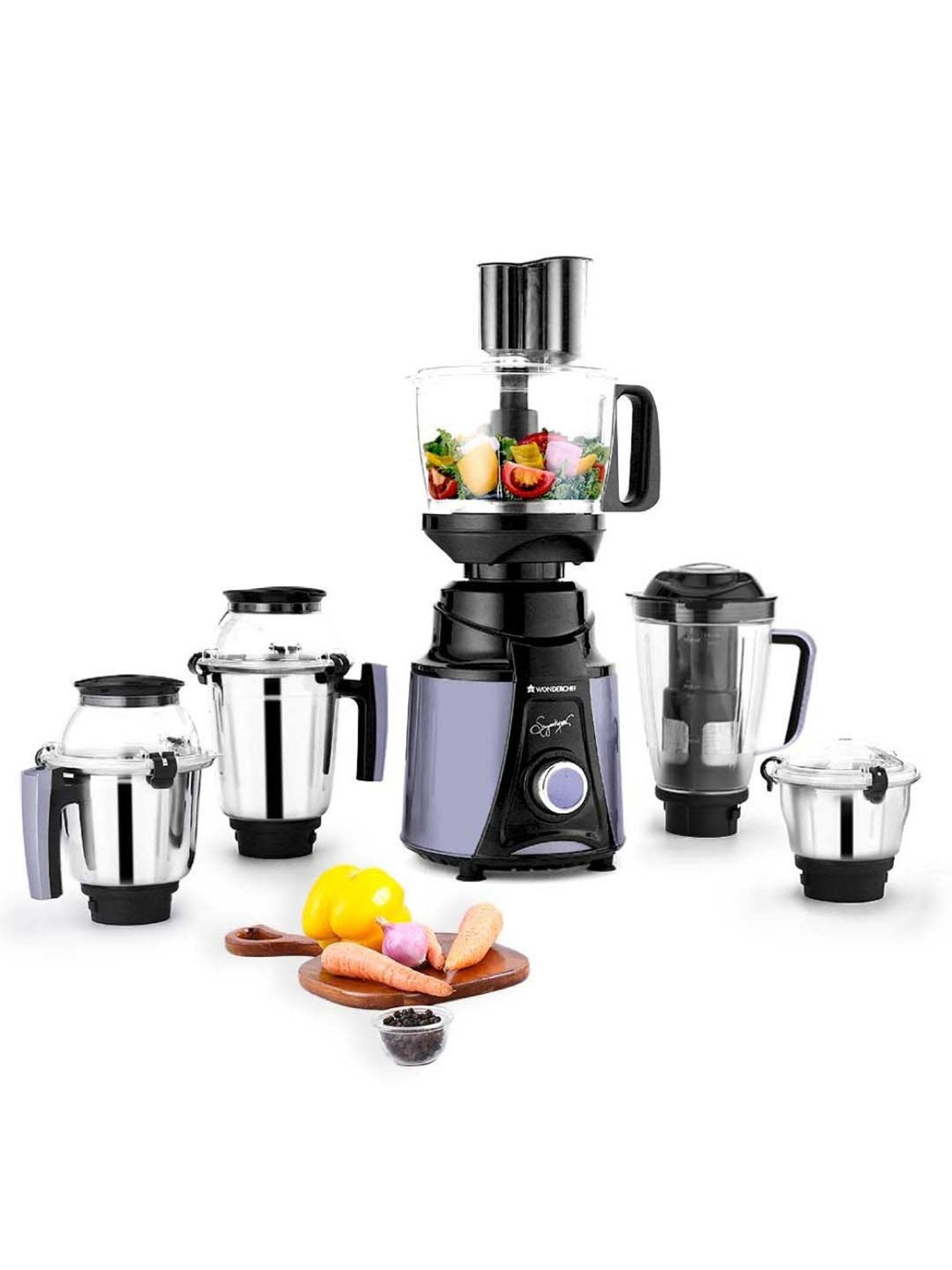 Wonderchef Galaxy Mixer Grinder 750W Copper Motor with 4 SS Jars Black & Grey,5-Year Warranty