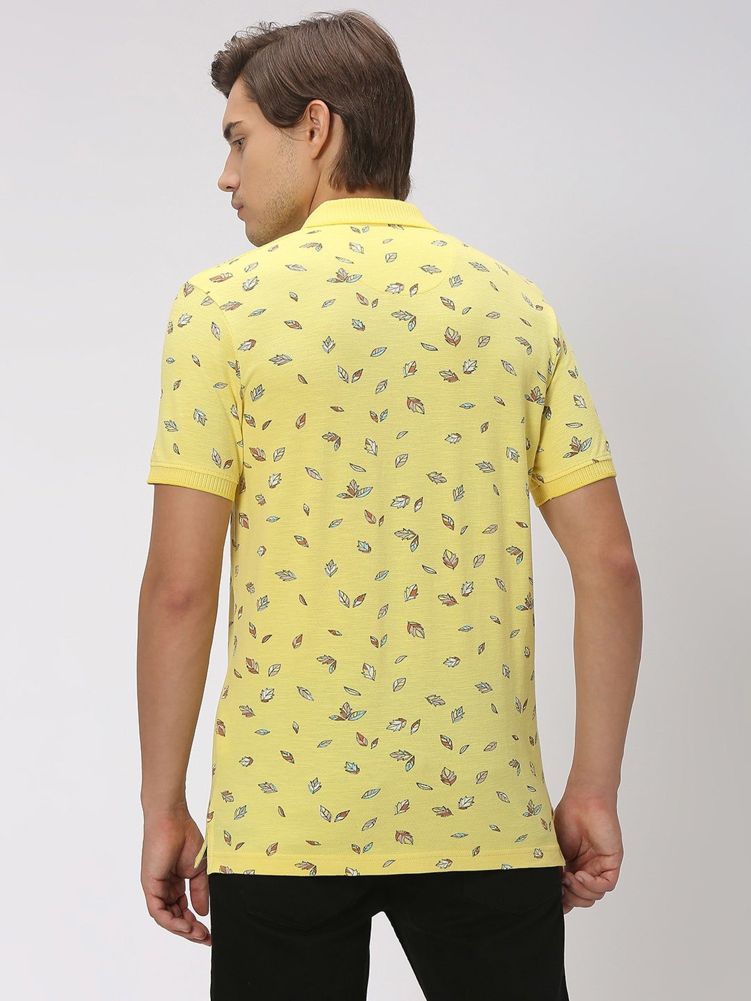 Mufti Yellow Slim Fit Printed Cotton Polo T-Shirt