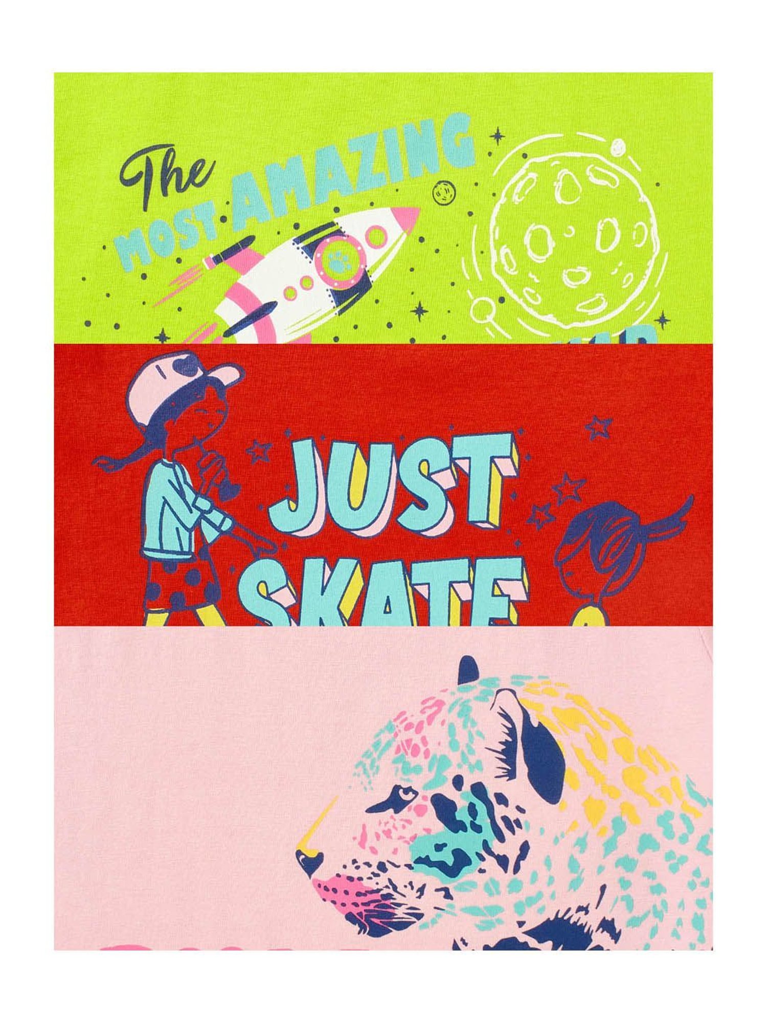 Cub McPaws Kids Multicolor Cotton Printed T-Shirt (Pack of 3)