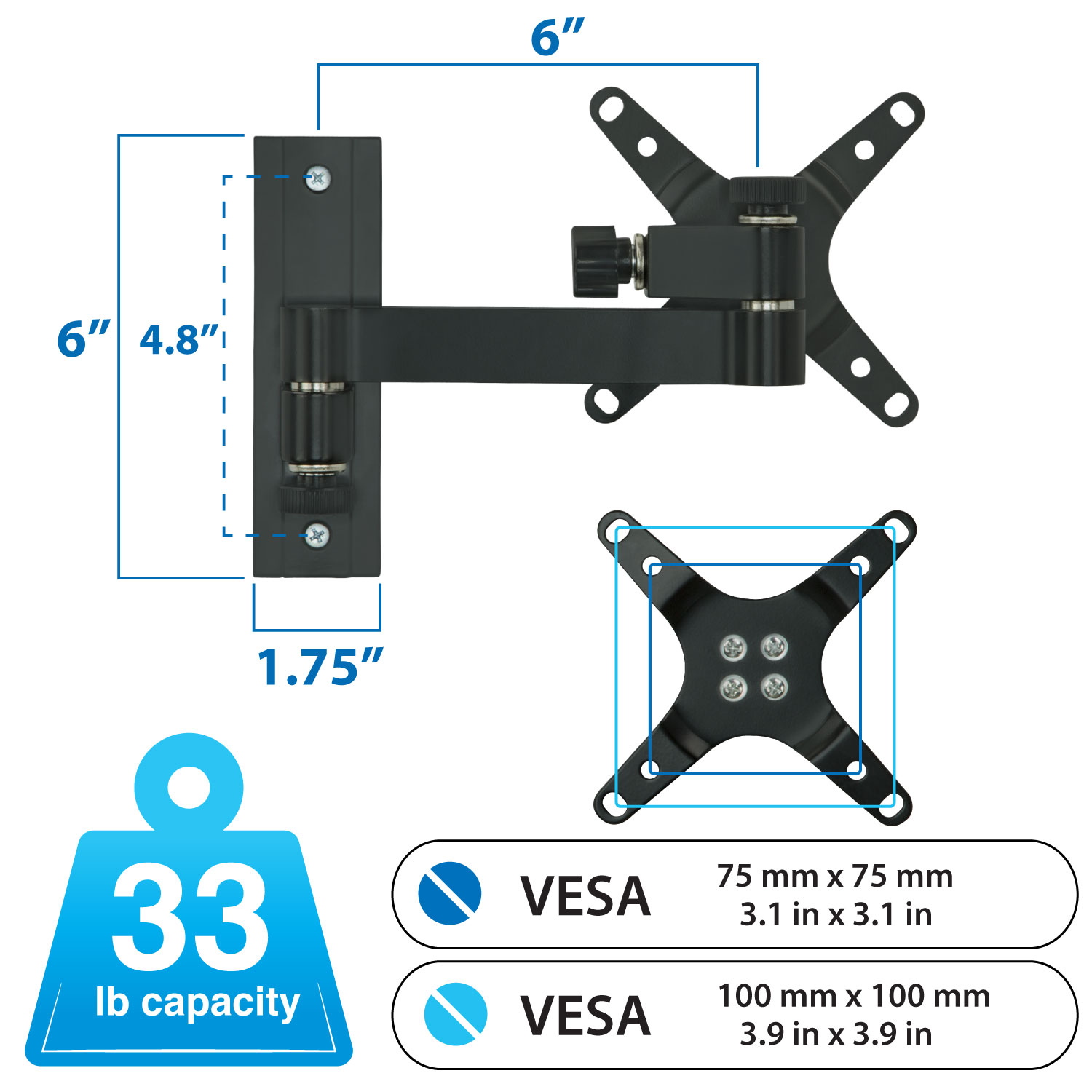 Mount-It! Full Motion Monitor Wall Mount | Fits 17-30 Inch Screens | VESA 75 100 Compatible