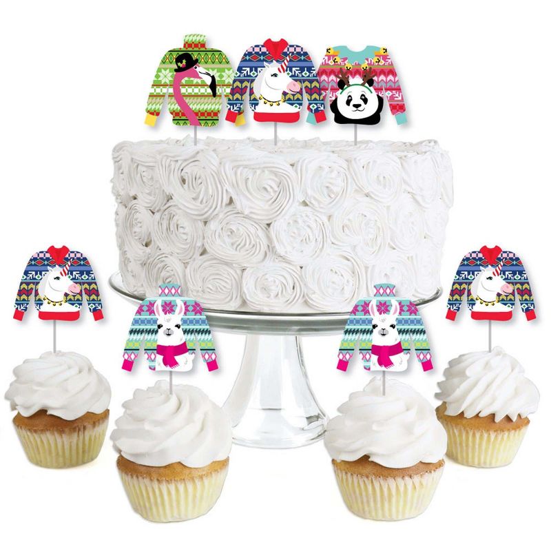 Big Dot of Happiness Wild and Ugly Sweater Party - Dessert Cupcake Toppers - Holiday and Christmas Animals Party Clear Treat Picks - Set of 24
