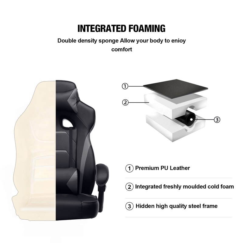 Luckracer Gaming Chair Office Desk Chair with Footrest Pu Leather High Back Adjustable Swivel Lumbar Support Racing Style E-Sports Gamer Chairs