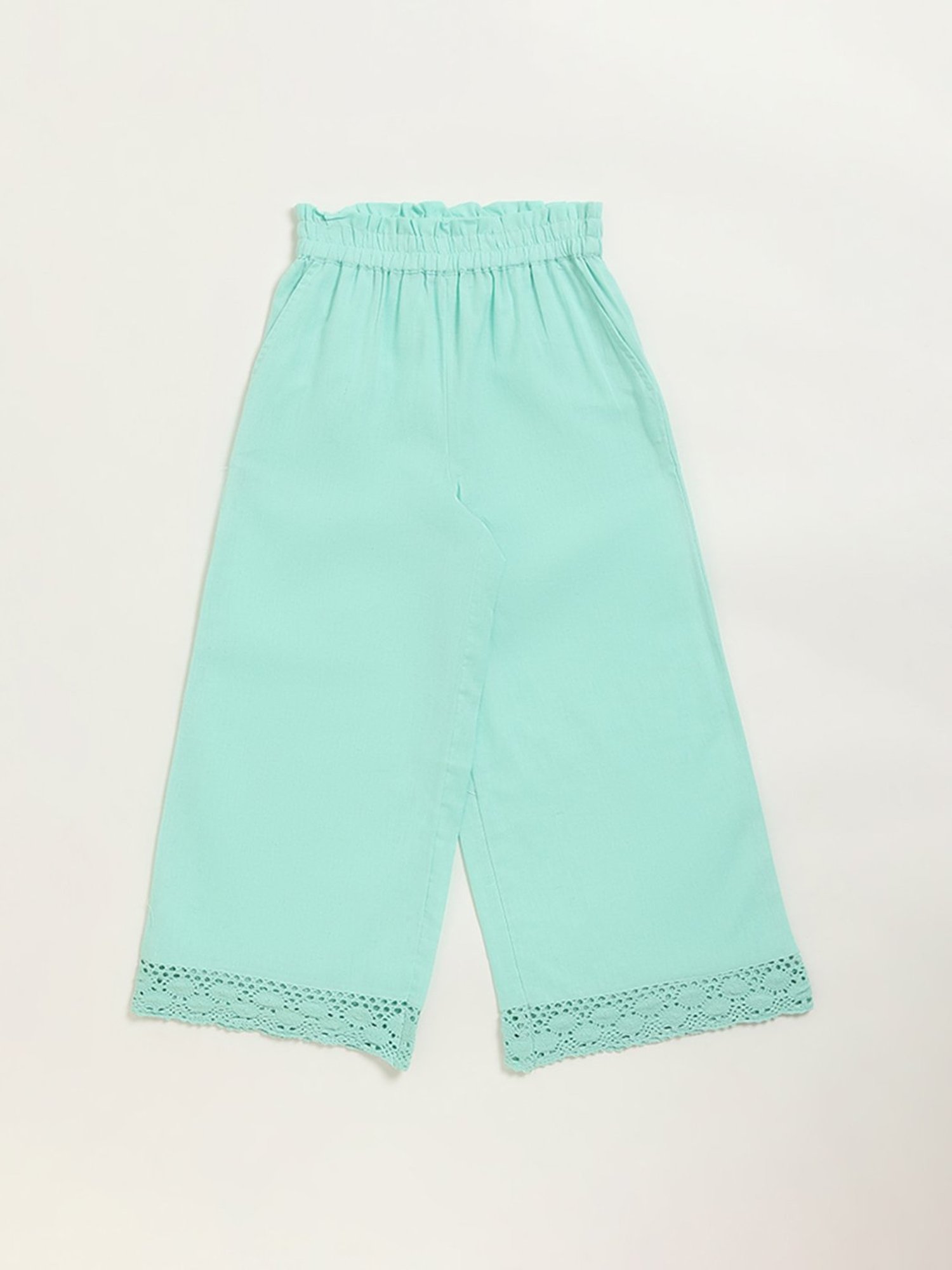 Utsa Kids by Westside Blue Crochet Detailed Cotton Blend Palazzos