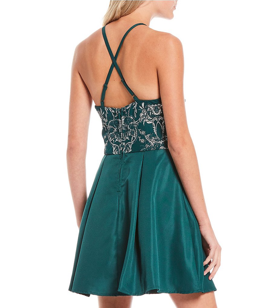 Xtraordinary High-Neck Beaded Caviar Bodice Mikado Dress