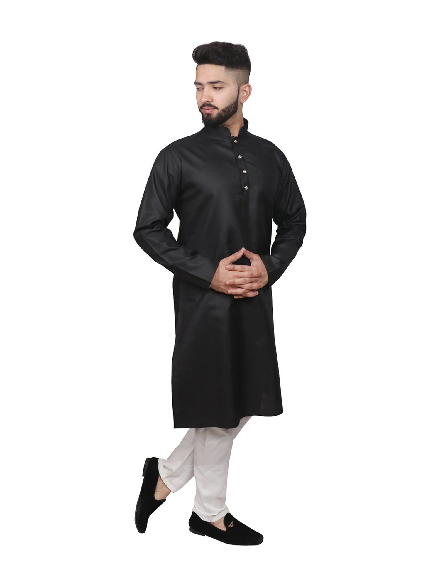 SG LEMAN Black Full Sleeves Solid Kurta Set