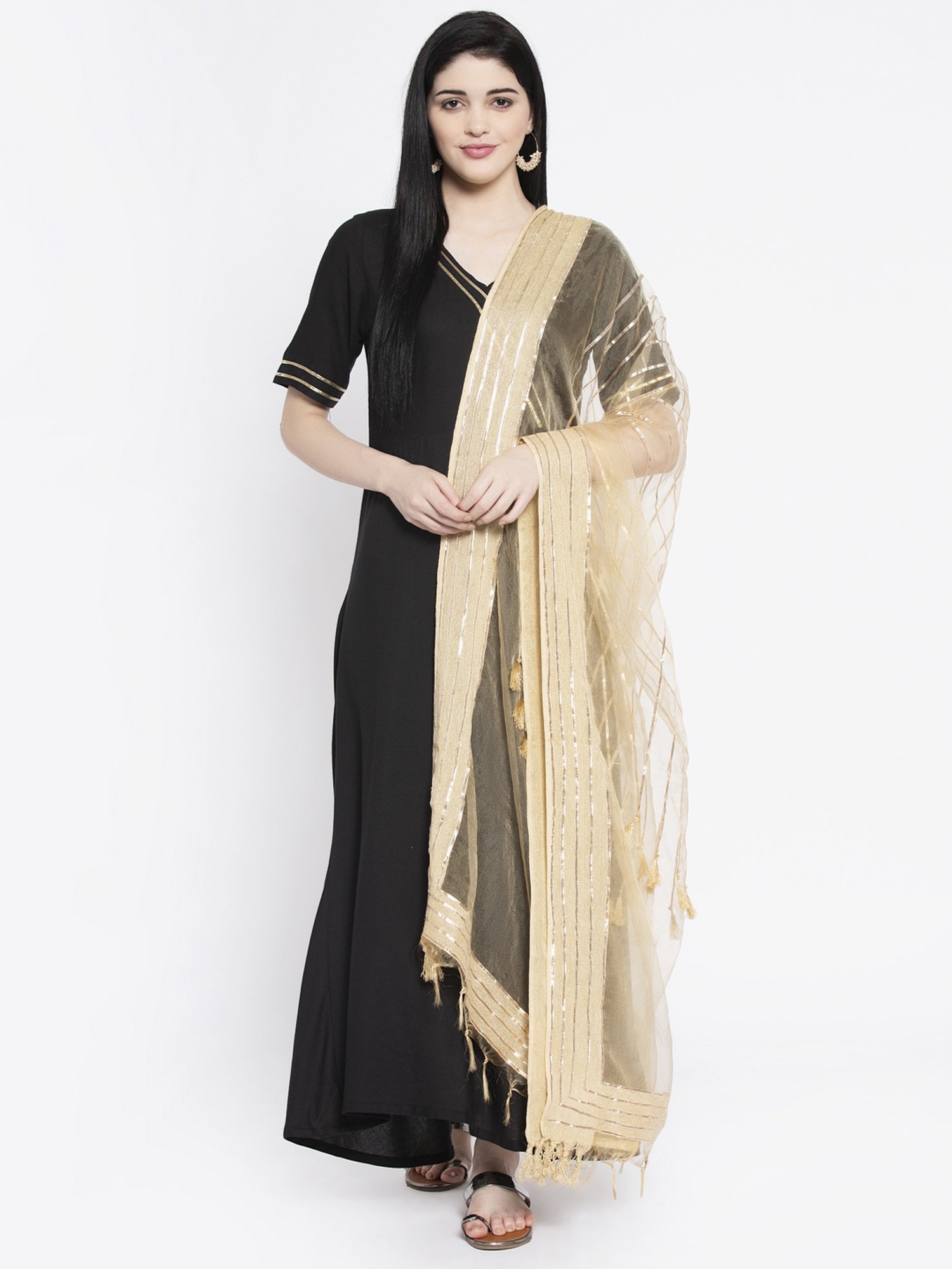 studiorasa Beige Embellished Organza Dupatta