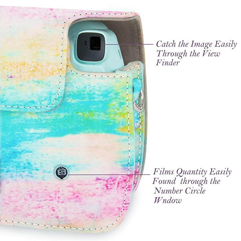 Protective Case Bag Purse Compatible with Mini 9 Mini 8 Mini 8+ Camera, Green Blue Flower