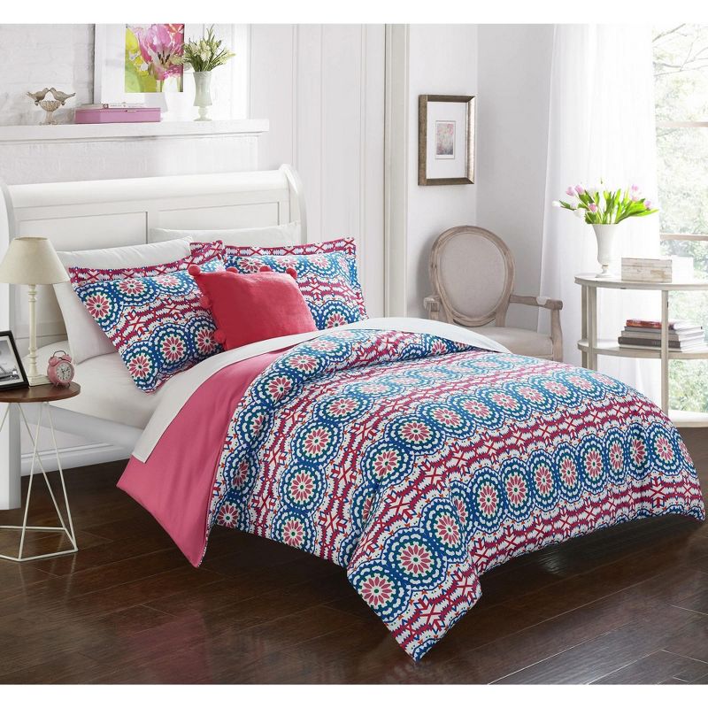Chic Home Gavin 4 Piece Duvet Cover Set Bohemian Inspired Contemporary Geometric Pattern Backing Zipper Closure Decorative Shams Pillow Fuchsia - Full
