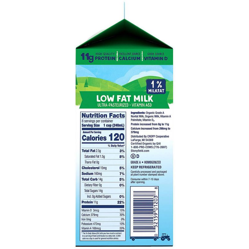 Stonyfield Organic 1% Milk - 0.5gal