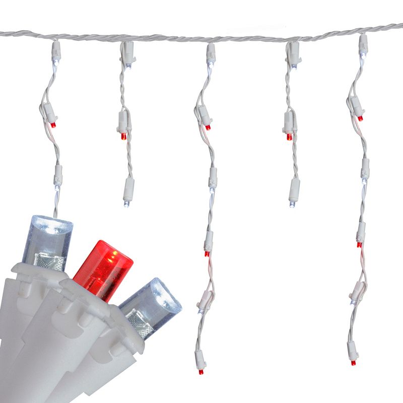 Brite Star 70ct LED Icicle Christmas Lights White/Red - 5.6' White Wire