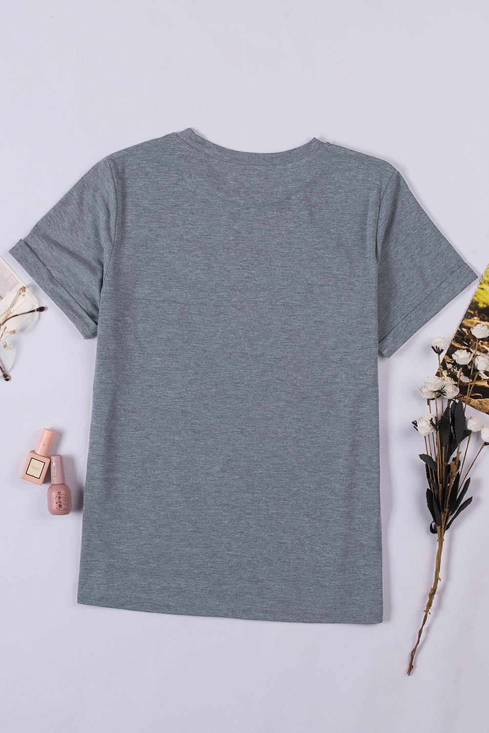 Blank T Shirt - Grey Solid Basic Raglan Sleeve Crew Neck T-Shirt Customized