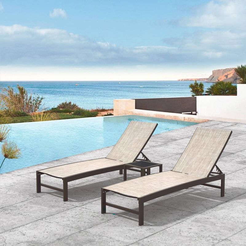 3pc Outdoor Adjustable Chaise Lounge Chairs & Table - Beige - Crestlive Products