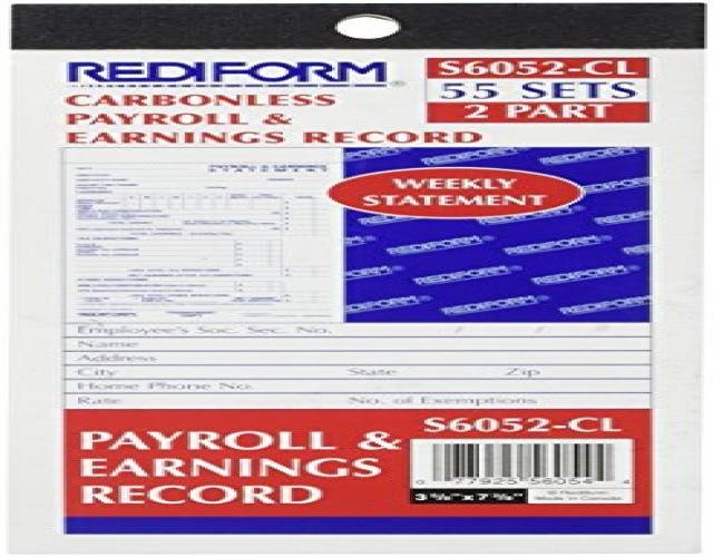 Blueline Rediform Payroll and Earnings Book, Carbonless, 3.625 x 7.375 Inches, 55 Duplicates (S6052CL)
