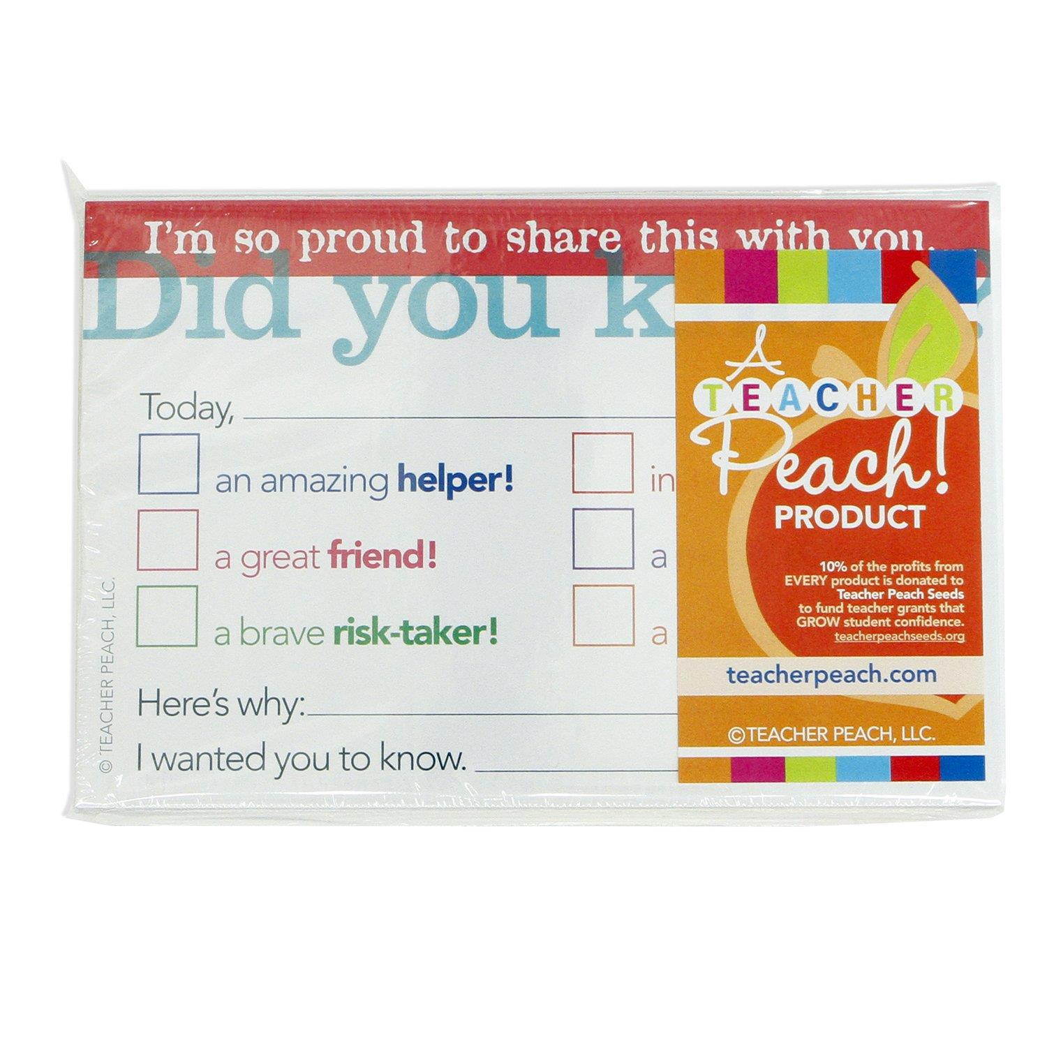 Teacher Peach"Did You Know?" Positive Postcards - Motivational Thank You Notes from Teachers - Classroom Teaching Supplies for Preschool, Kindergarten, or Elementary School Teachers - 50 Cards