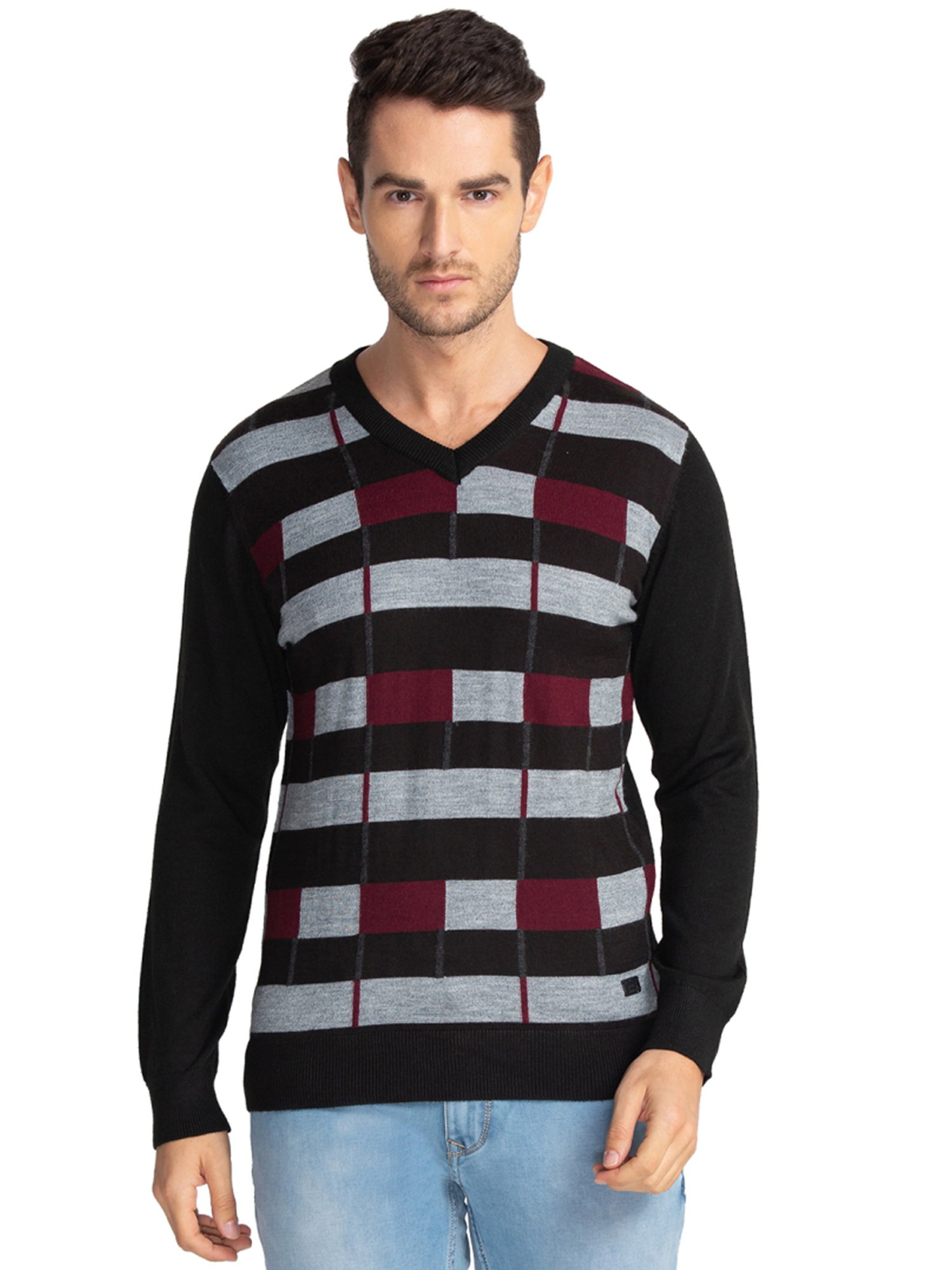 Parx Black Regular Fit Striped Sweaters