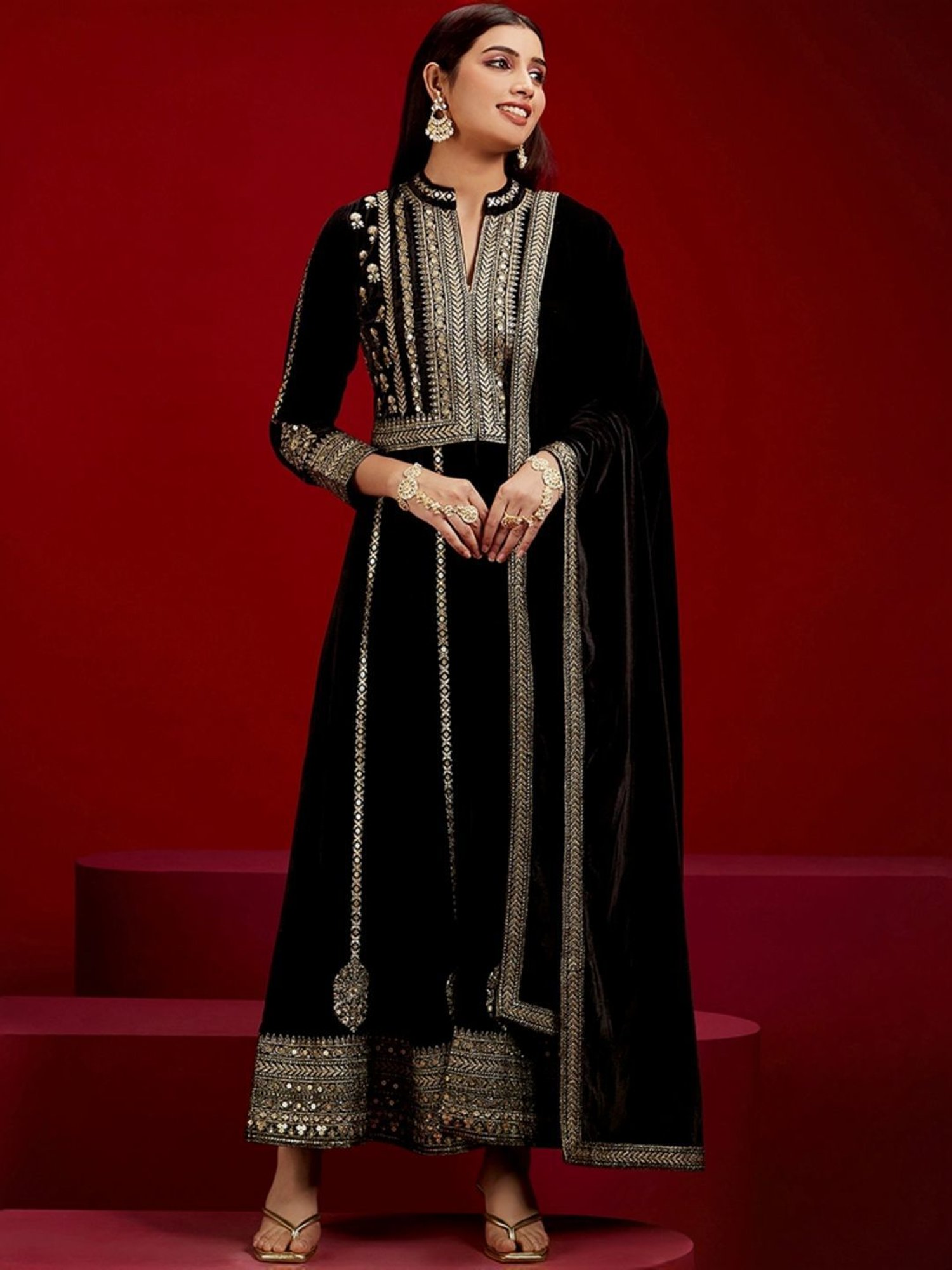 Libas Art Black Embroidered Kurta Pant Set With Dupatta
