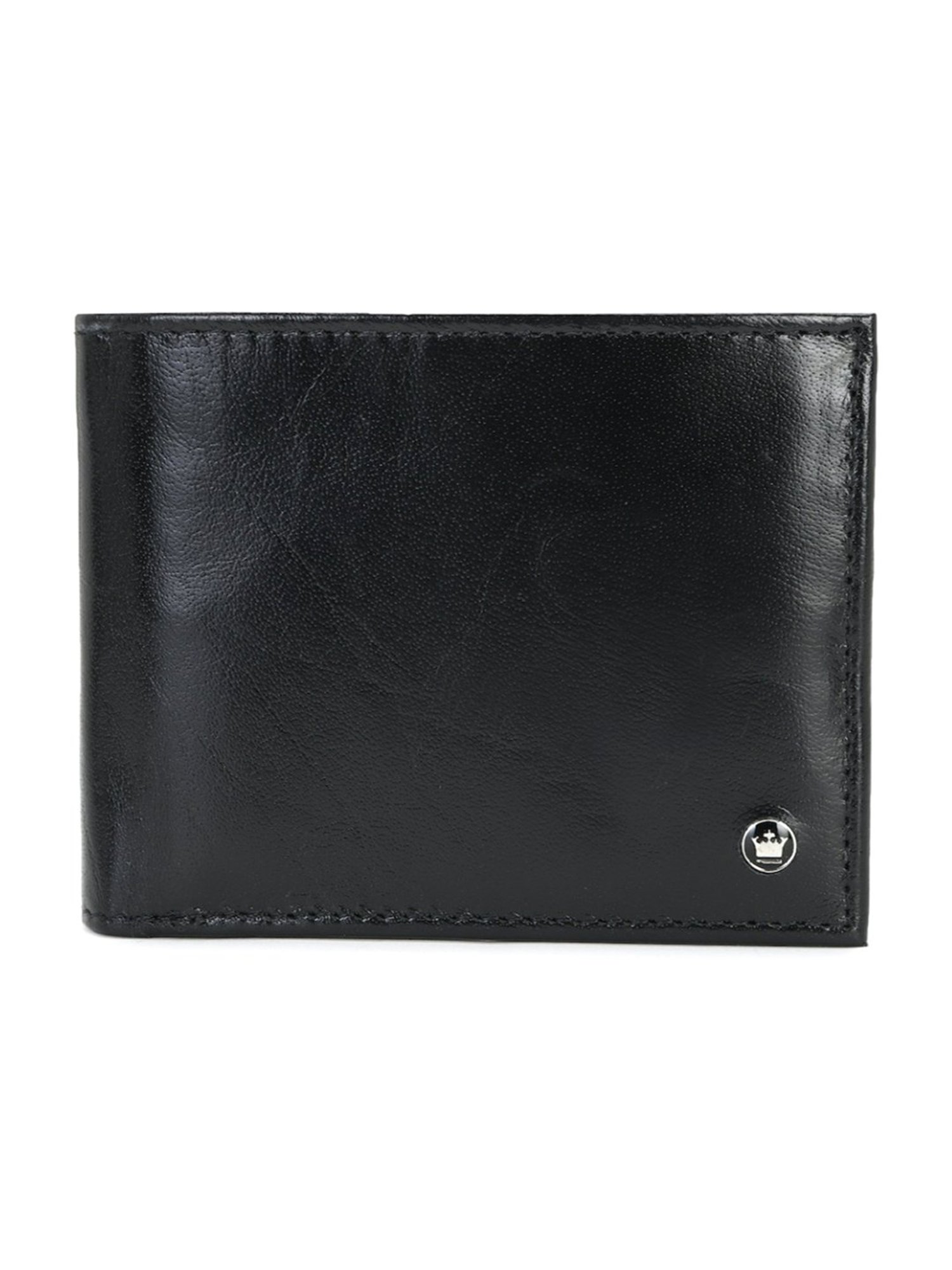 Louis Philippe Black Leather Solid Bi-Fold Wallet for Men