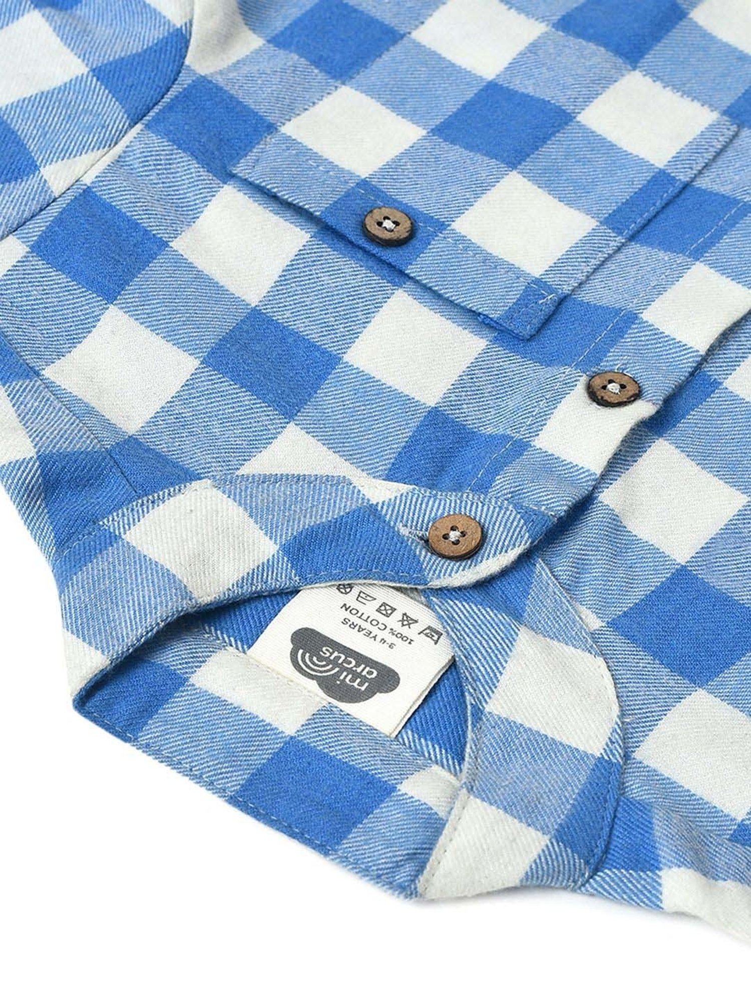 MiArcus Kids Blue & White Cotton Chequered Full Sleeves Shirt