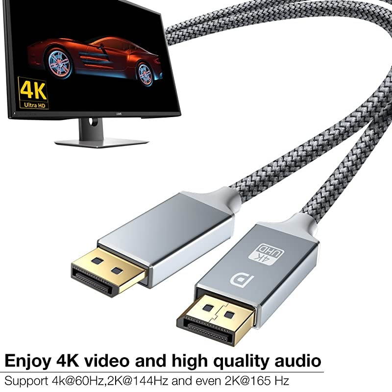 DisplayPort Cable 4K DP Cable Nylon Braided 4K60Hz 2k144Hz Ultra High Speed DisplayPort to DisplayPort Cable 3ft for Laptop PC TV etc Gaming Monitor Cable Grey