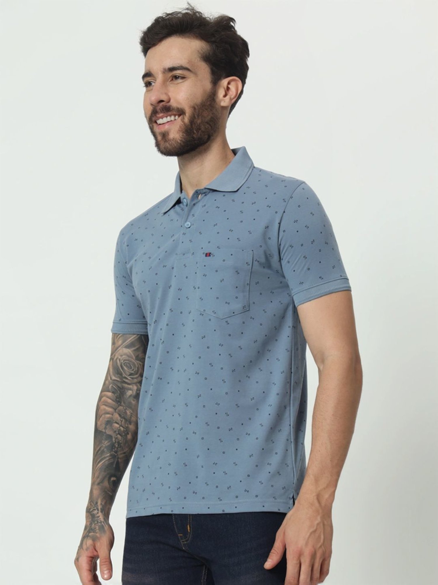 Tab91 Blue Regular Fit Printed Polo T-Shirts