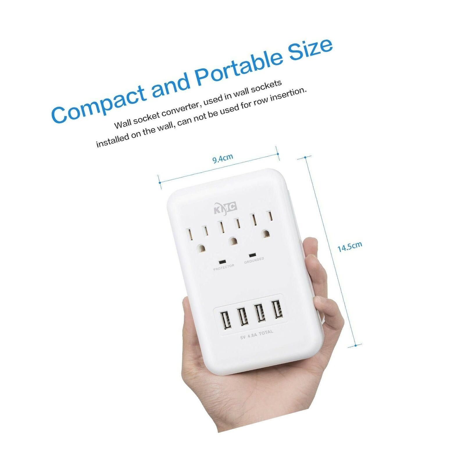 KMC 3-Outlet Wall Mount Surge Protector 900 Joules with 4.8 AMP USB Charging ...