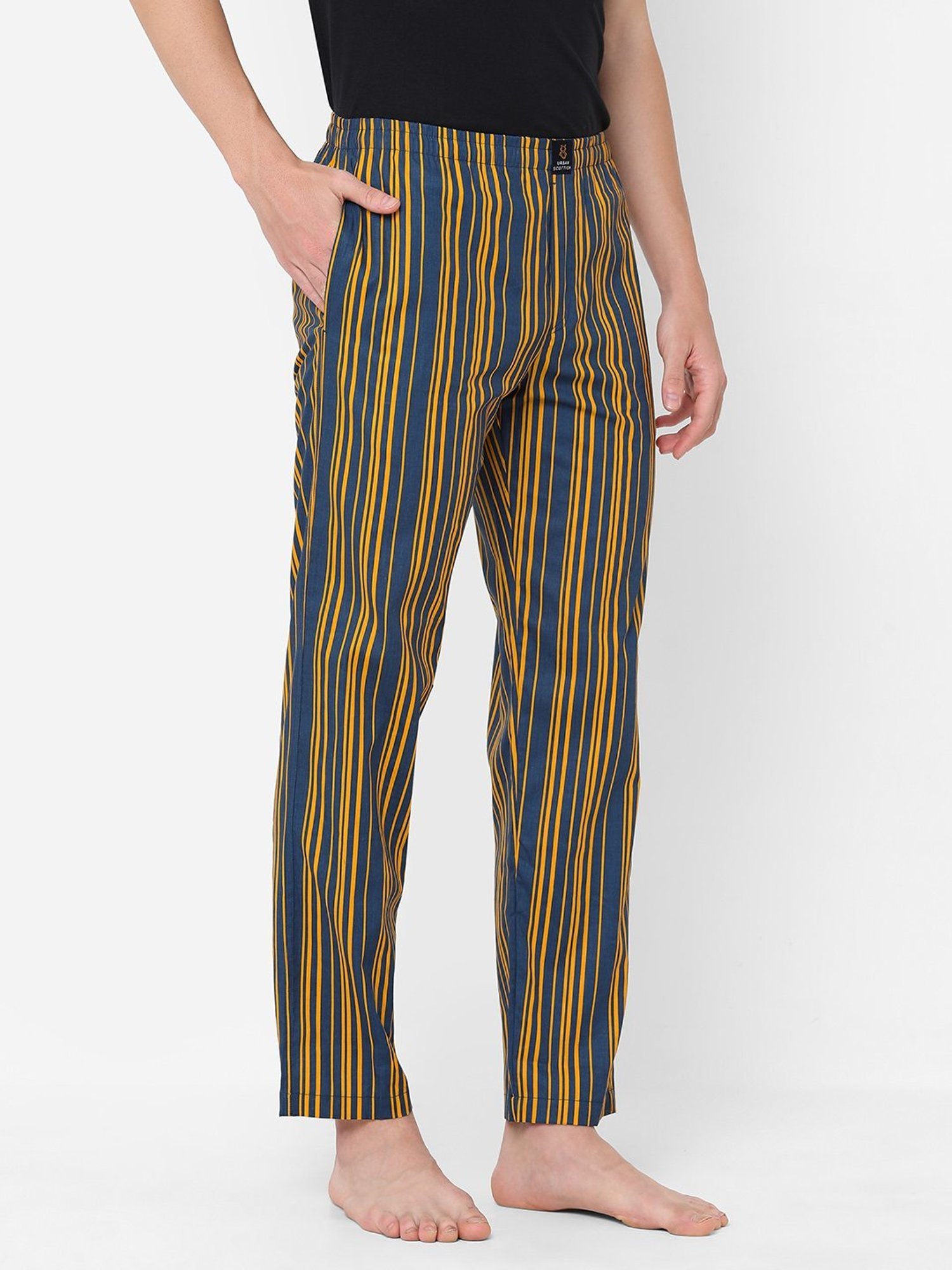Urban Scottish Yellow Regular Fit Striped Lounge Pants