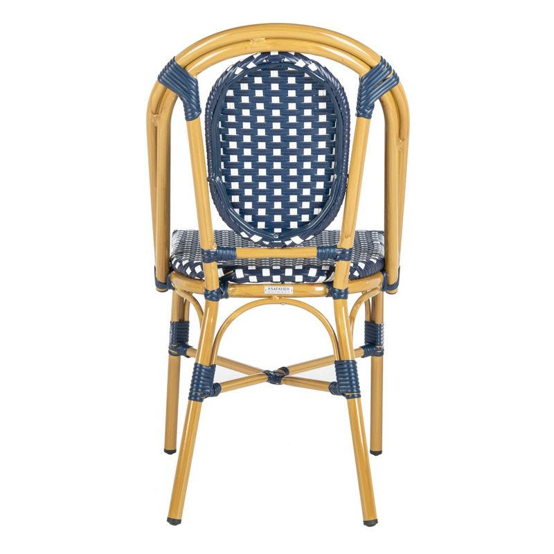 Lenda 2pk French Stackable Bistro Accent Chair - Navy/White/Brown Frame - Safavieh