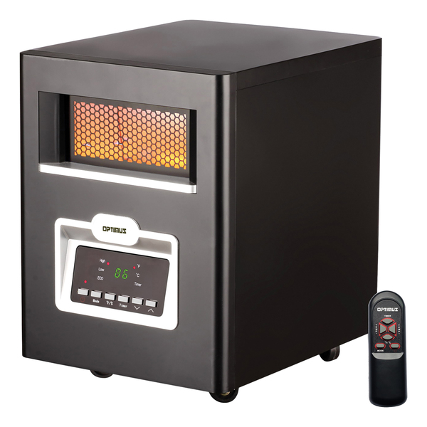 H-8214 3-Setting 1,500-Watt-Max Portable Infrared Quartz Heater with Remote, LED Display, and Wheeled Base