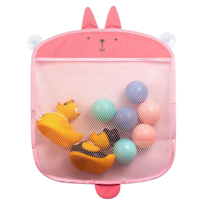 Bath Toy Organizer Set for Kids - Rabbit and Shark Storage Bags for Bathtub Toy Holder, Bathroom or Shower Caddy, Pink & Gray