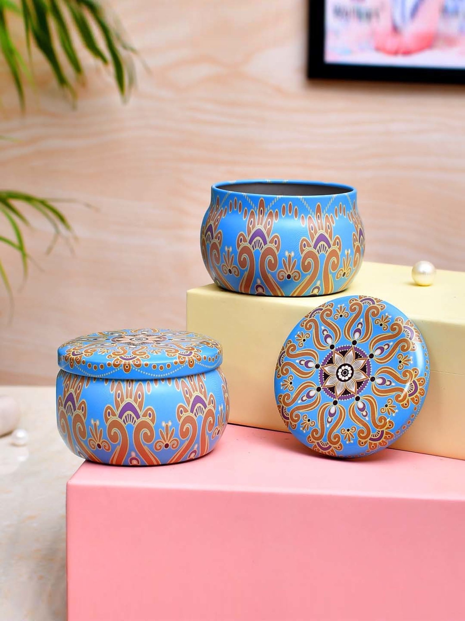 TAYHAA Blue & Brown Wax Serenity Candle Jar