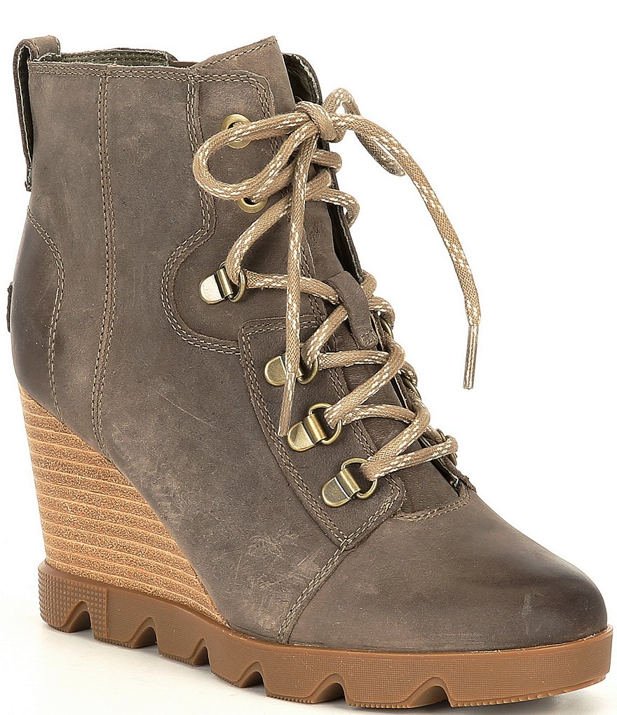Sorel Joan Uptown Lace Waterproof Leather Wedge Lug Sole Booties