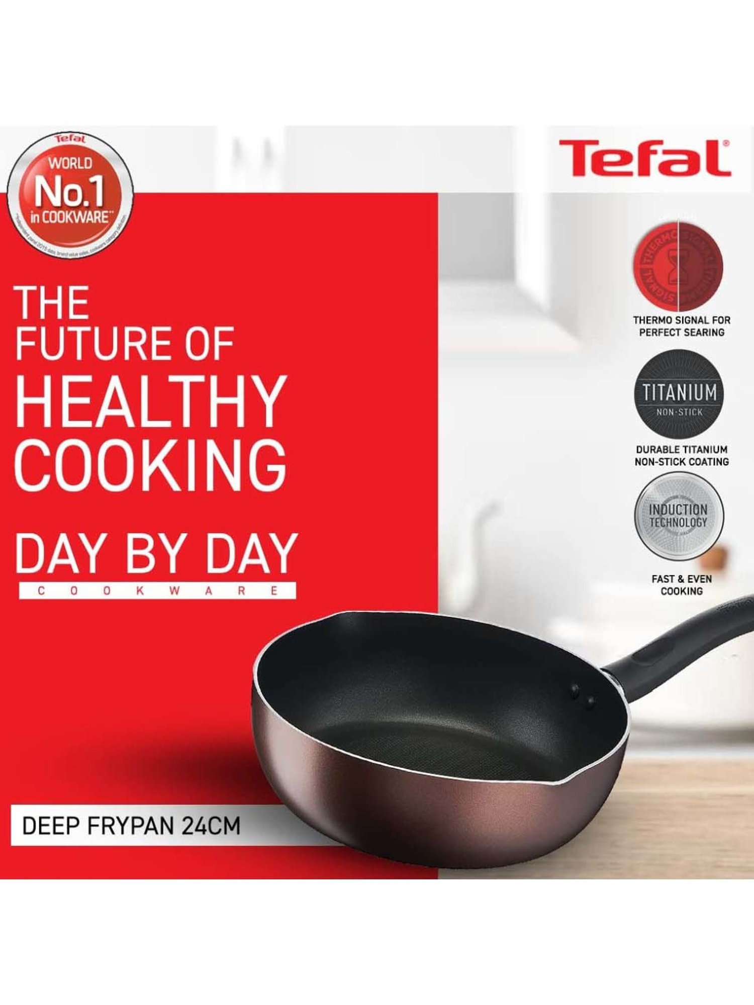 Tefal Day By Day Brown Aluminium 24 cm Non Stick Deep Fry Pan